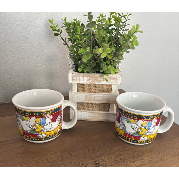 Lot of 2 Vintage Russ Chicken Soup Straight From the Coop Mugs Large - Picture 1 of 4